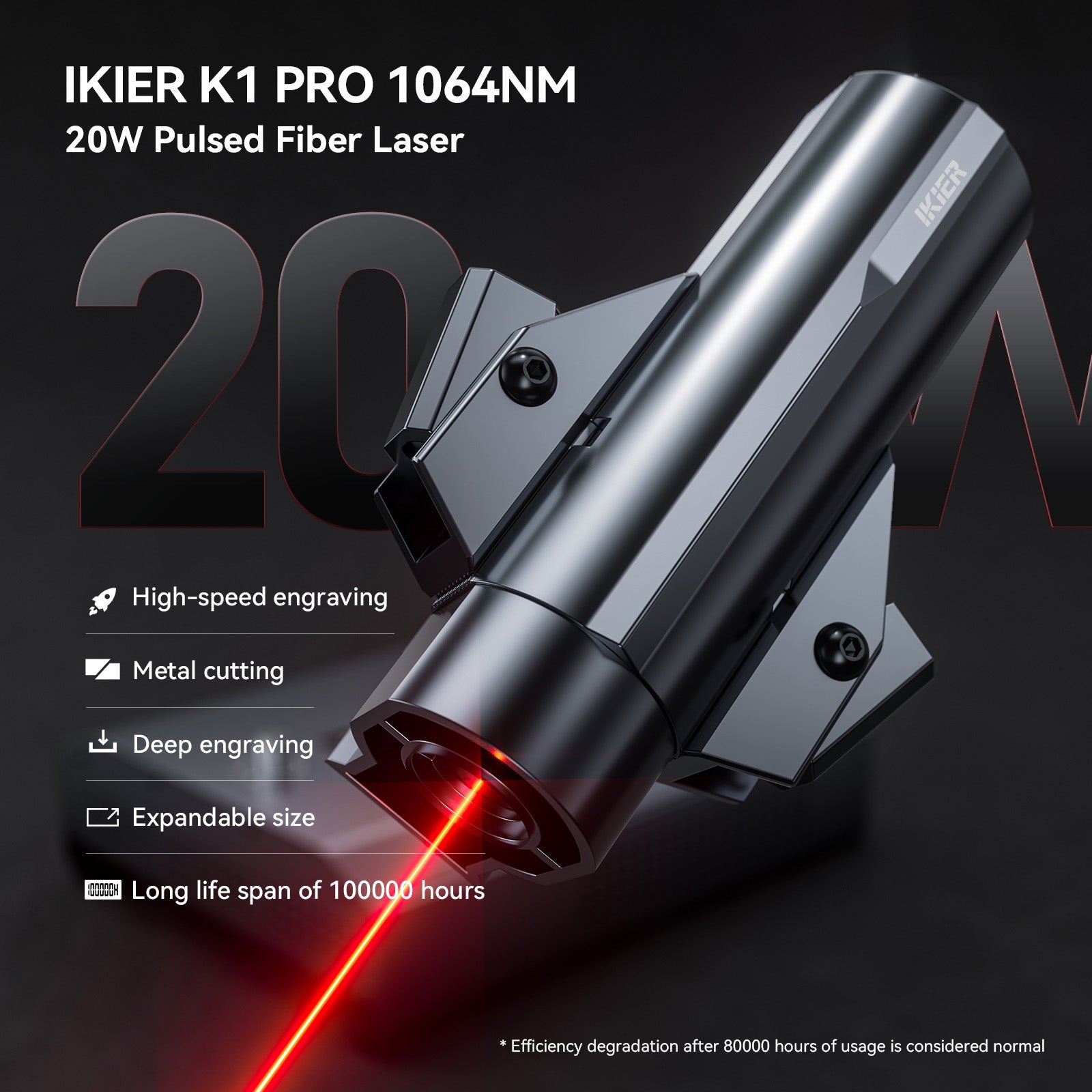 iKier K1 Pro 1064nm 20W Fiber Laser Marking Machine - Precision Laser Engraver for Metal