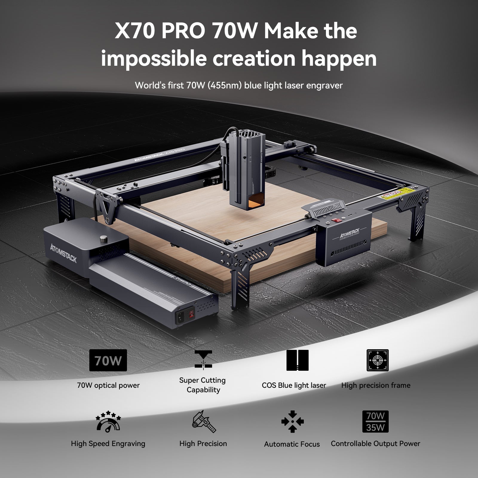 [US Only] Atomstack X70 Pro 360W Laser Cutter w/ F60 Air Assist & Free Enclosure