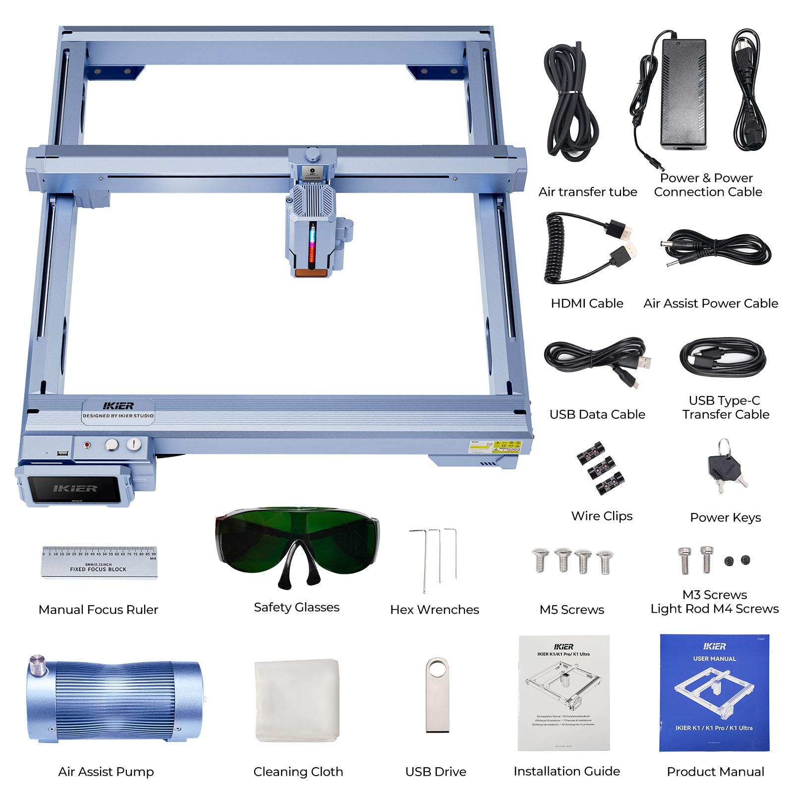 iKier K1 Pro 24W Laser Engraving Machine Cutting Master w/ Free Heightening Feet Set
