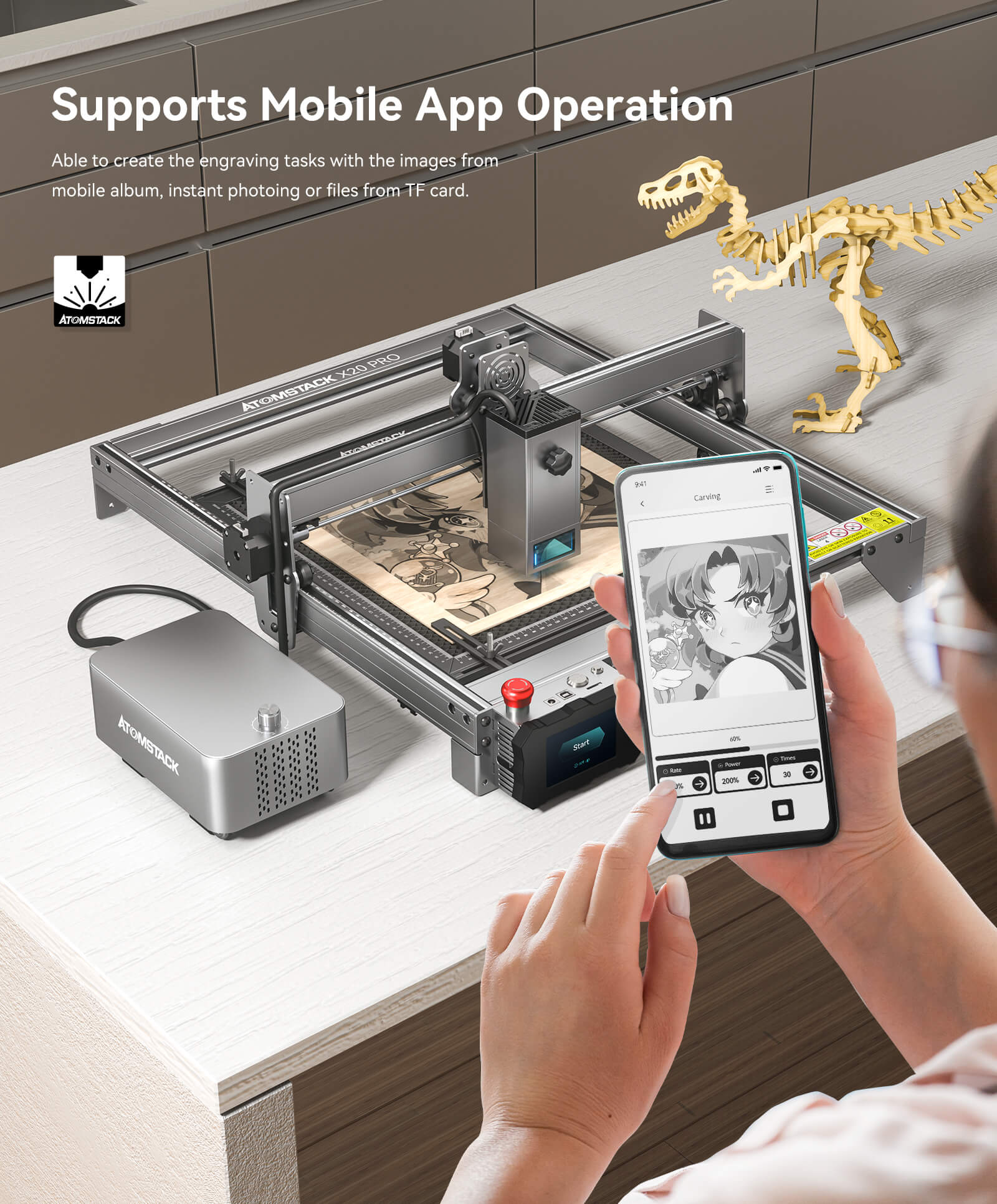 Atomstack X20 Pro 130W Quad-Laser Engraving and Cutting Machine Built-in Air Assist System