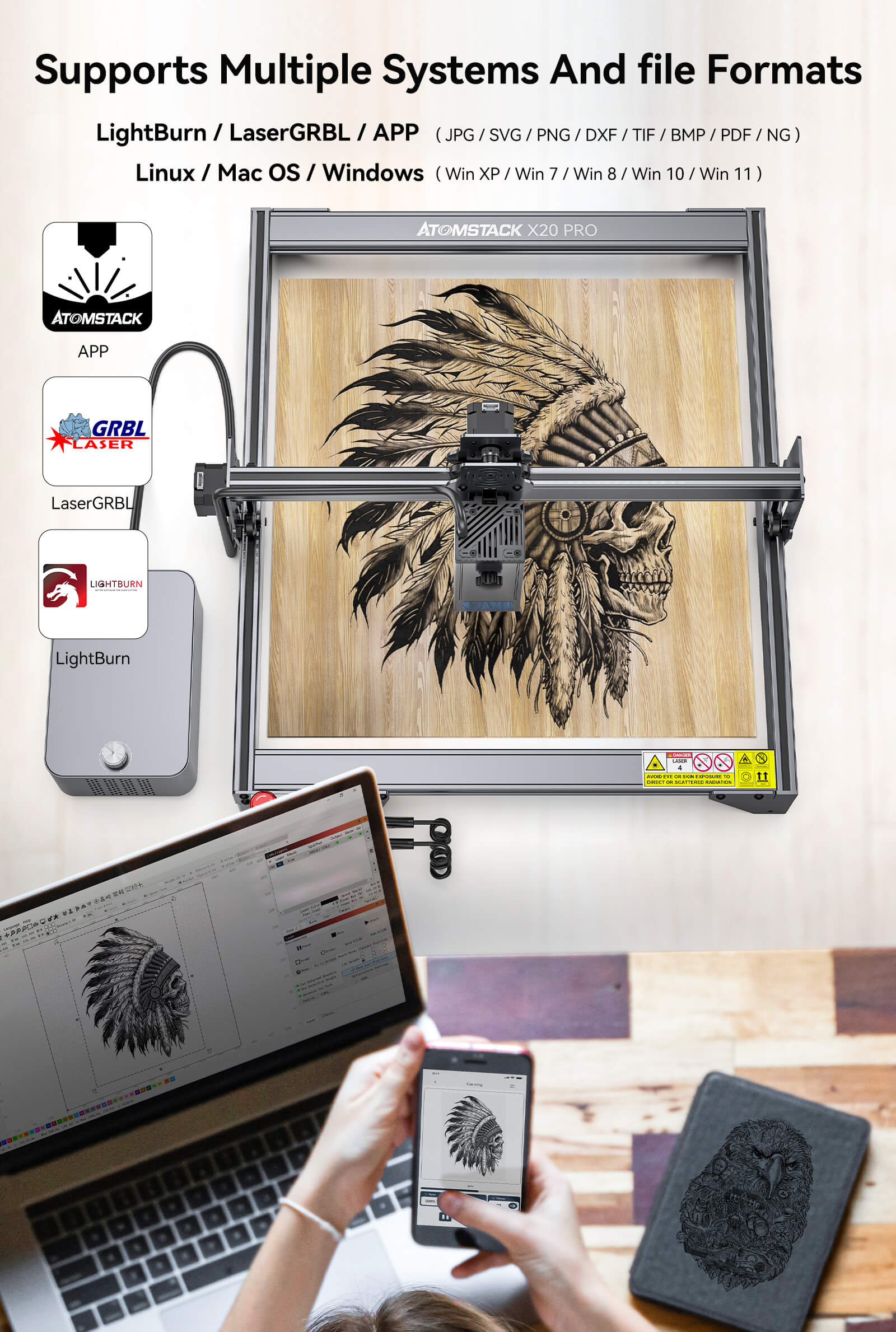 Atomstack X20 Pro 130W Quad-Laser Engraving and Cutting Machine Built-in Air Assist System