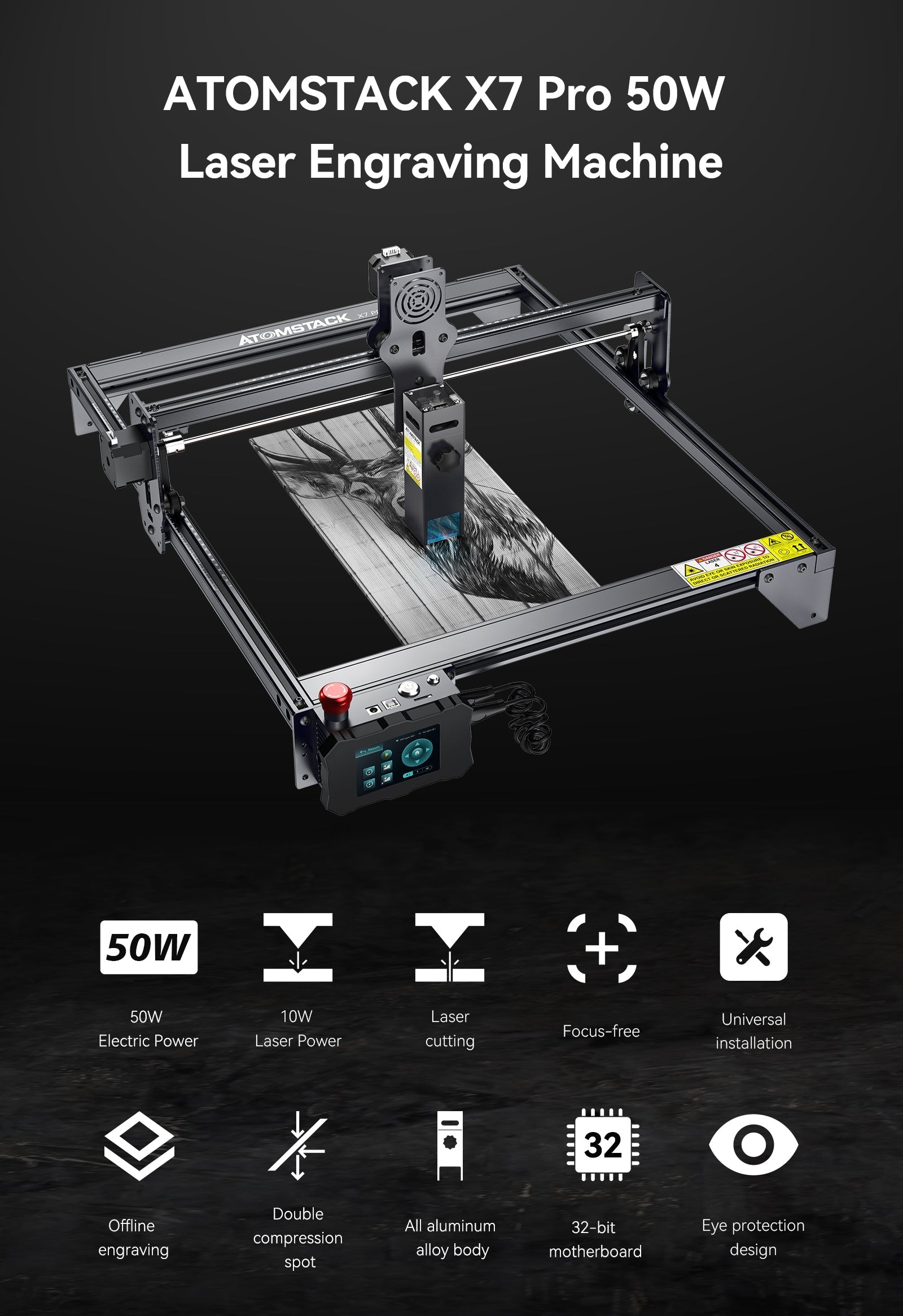 Atomstack X7 Pro 50W Laser Cutter & Engraving Machine + R1 Rotary Chuck