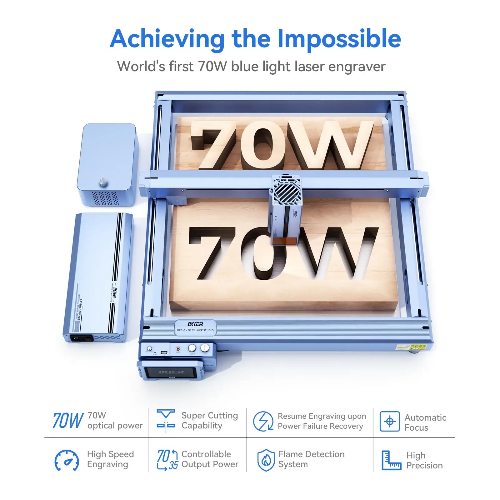 ikier 70w blue light laser engraver with eight advanced features